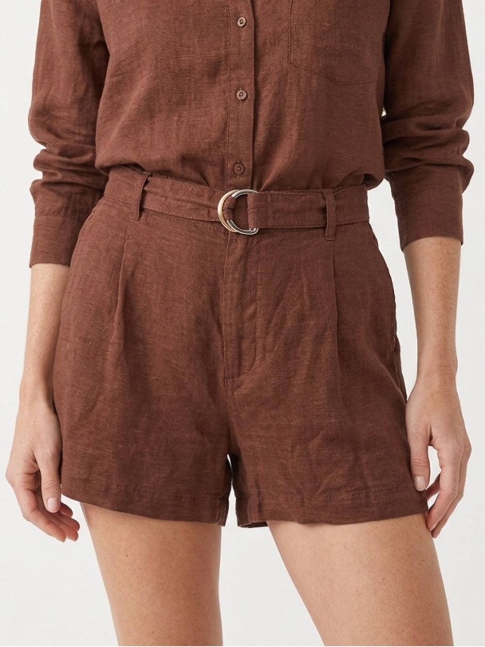 BELLA DAHL | NEW Brown D-Ring Sash Belt Linen Blend Shorts Women’s Size Medium